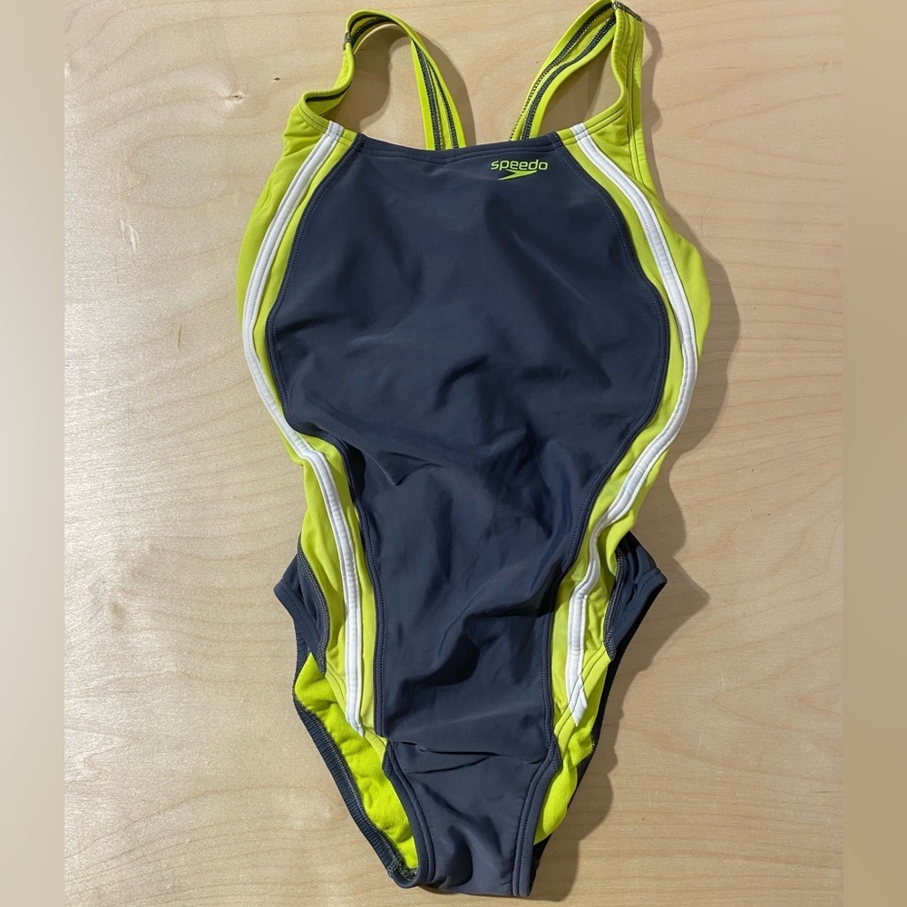 Speedo Neon Yellow and Gray Swimwear Size 4 (OM)